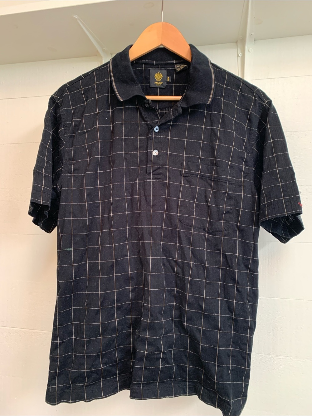 Men's Black Windowpane Golf Polo